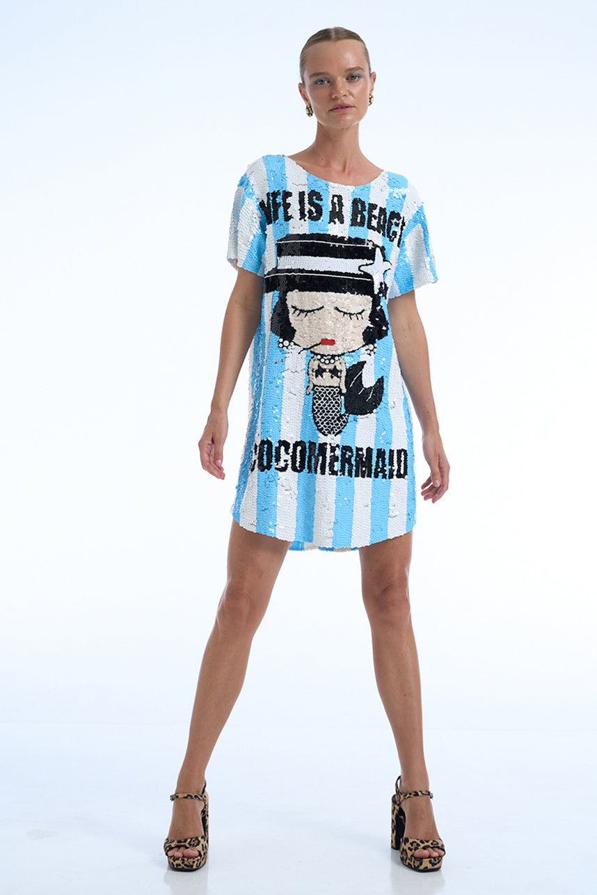 LIFE IS A BEACH COCO MERMAID SEQUIN MAXI TEE DRESS