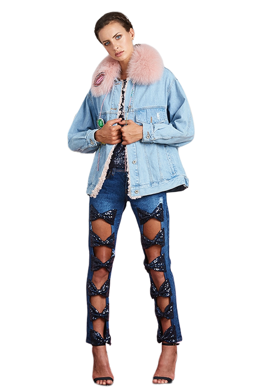 It's Not You It's Me Denim Faux Fur Jacket