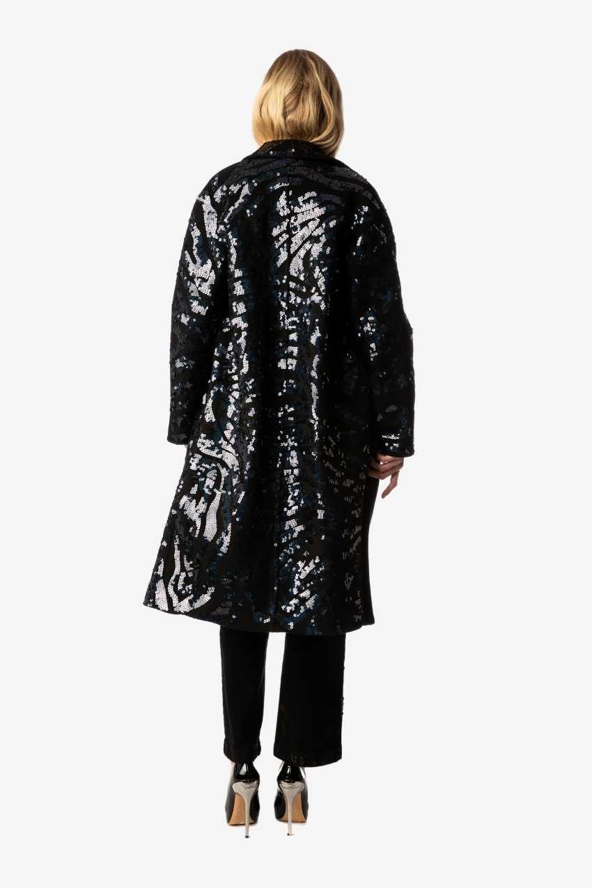 Indigo Sequin Zebra Wool Coat