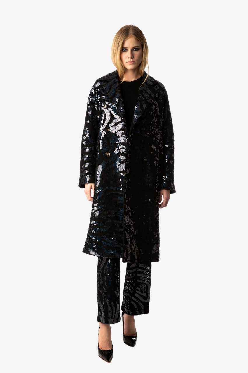 Indigo Sequin Zebra Wool Coat