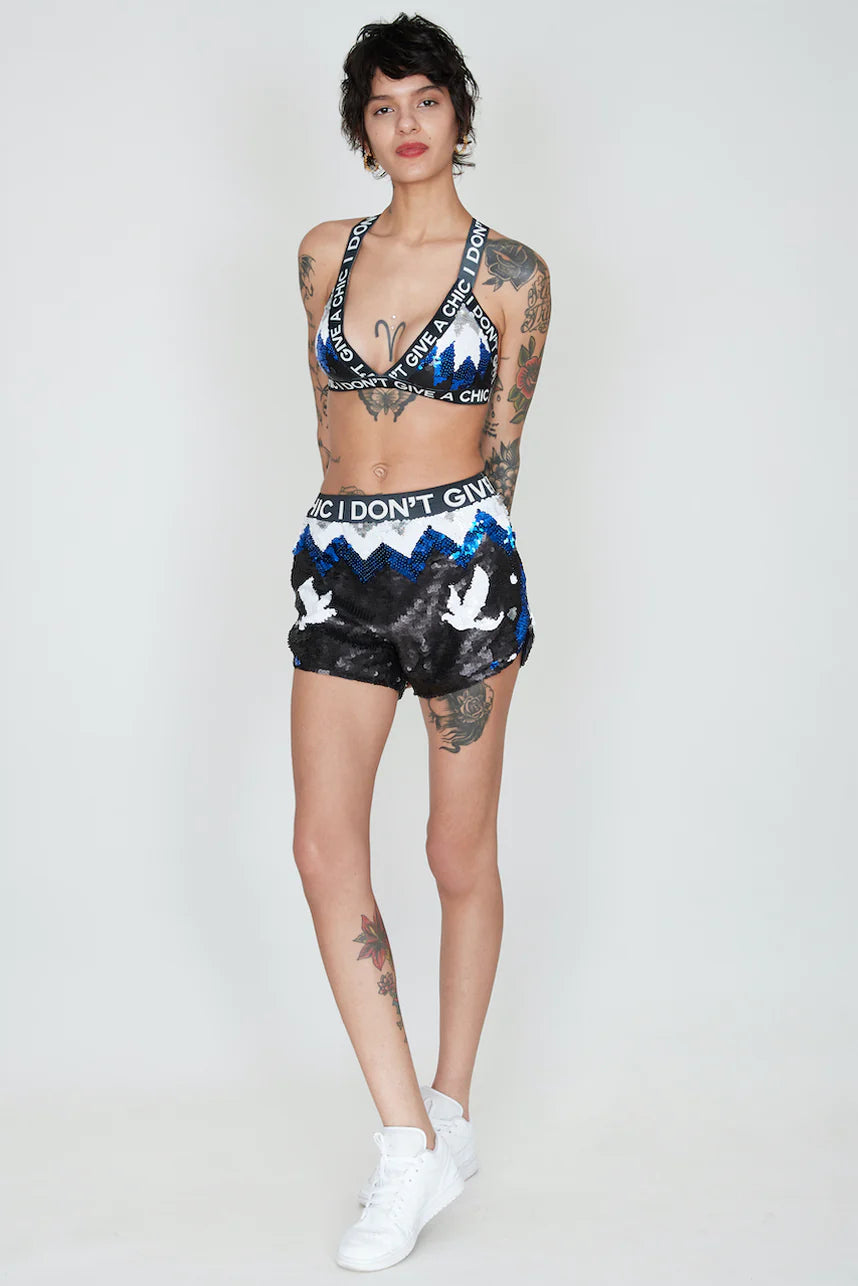 LOVE EVERYONE BLUE SEQUIN SHORTS-Pre Order