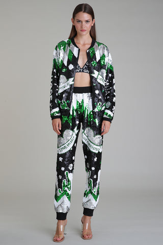 Love Everyone Green Sequin Bomber Jacket - XS / Green