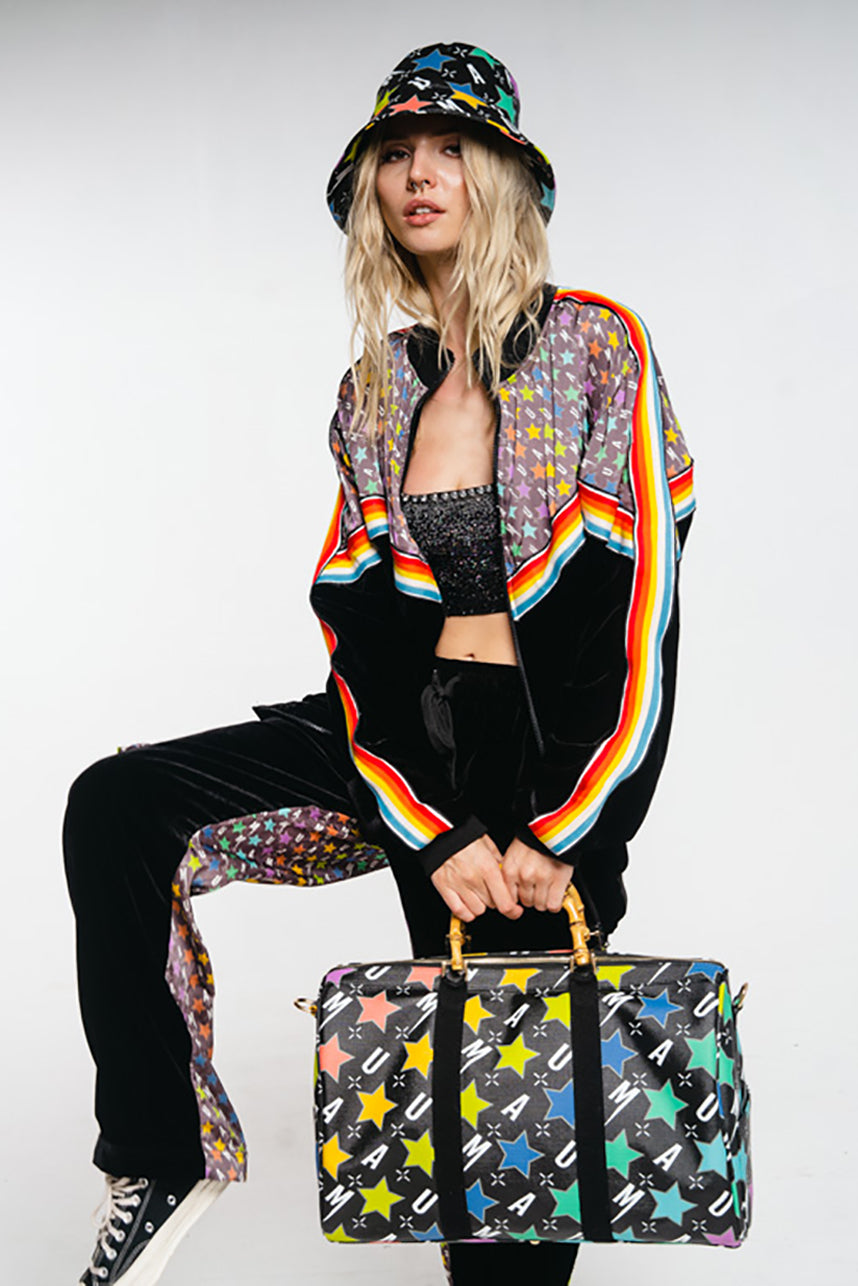 MUAMUA MONOGRAM FAUX LEATHER DUFFLE BAG