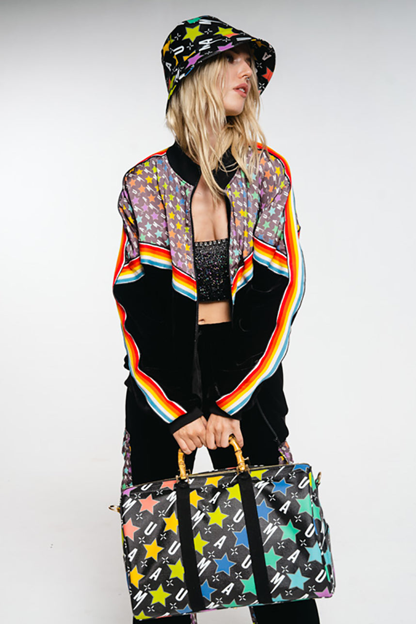 MUAMUA MONOGRAM FAUX LEATHER DUFFLE BAG