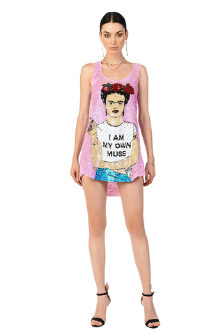 I Am My Own Muse Sequin Singlet Dress - XS / Fluorescent Pink