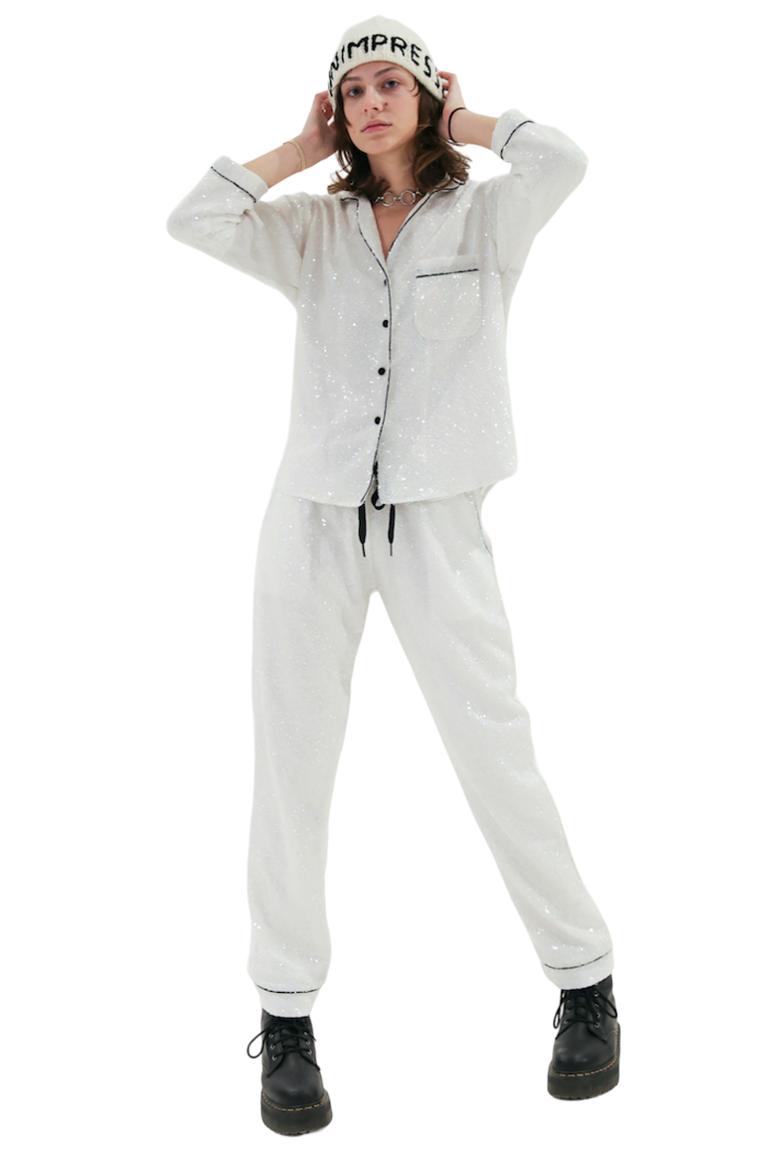 White Sequin Pajama Pants