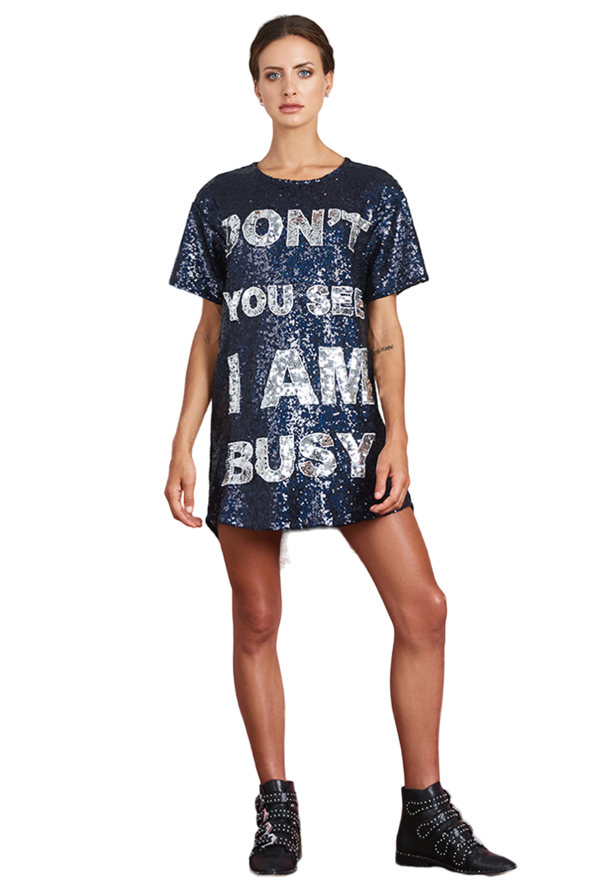 Don't You See I Am Busy Sequin Mesh Maxi Tee Dress-Pre Order