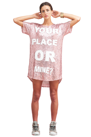 Your Place Or Mine Sequin Mesh Maxi Tee Dress-Pre Order