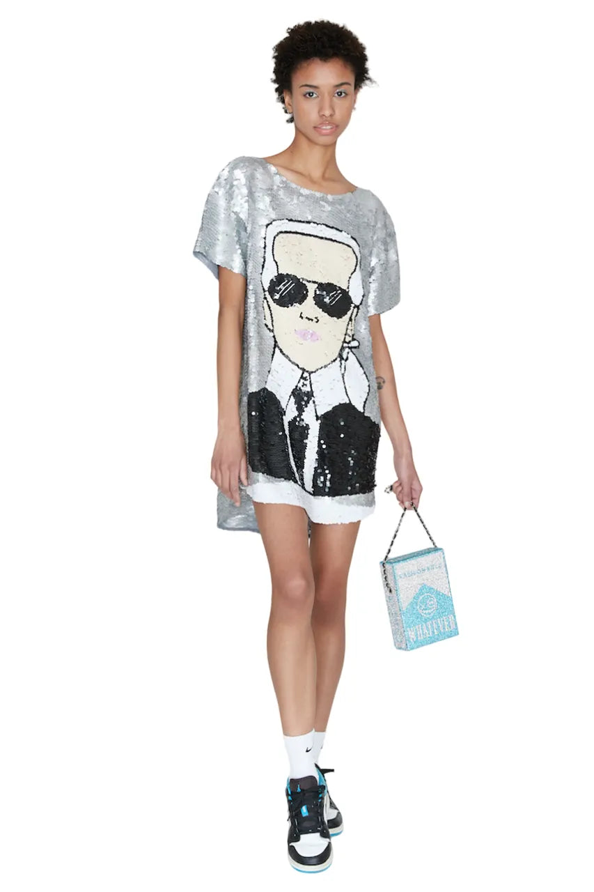 Karl Portrait Sequin Maxi Tee Dress