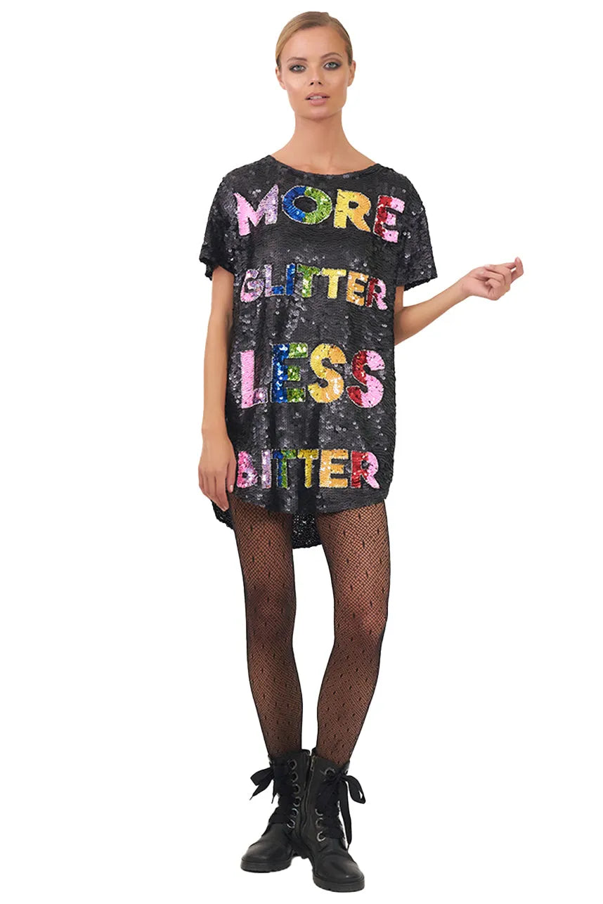 More Glitter Less Bitter Sequin Maxi Tee Dress | House of Mua Mua S / Black More Glitter Less Bitter Sequin Maxi Tee Dress | House of Mua Mua S / Black