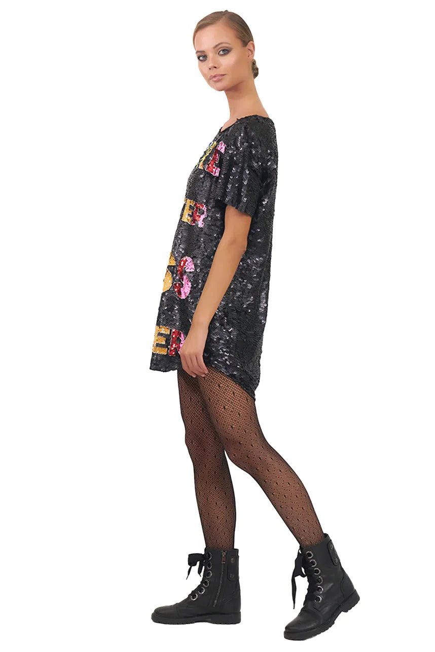 More Glitter Less Bitter Sequin Maxi Tee Dress | House of Mua Mua S / Black More Glitter Less Bitter Sequin Maxi Tee Dress | House of Mua Mua S / Black