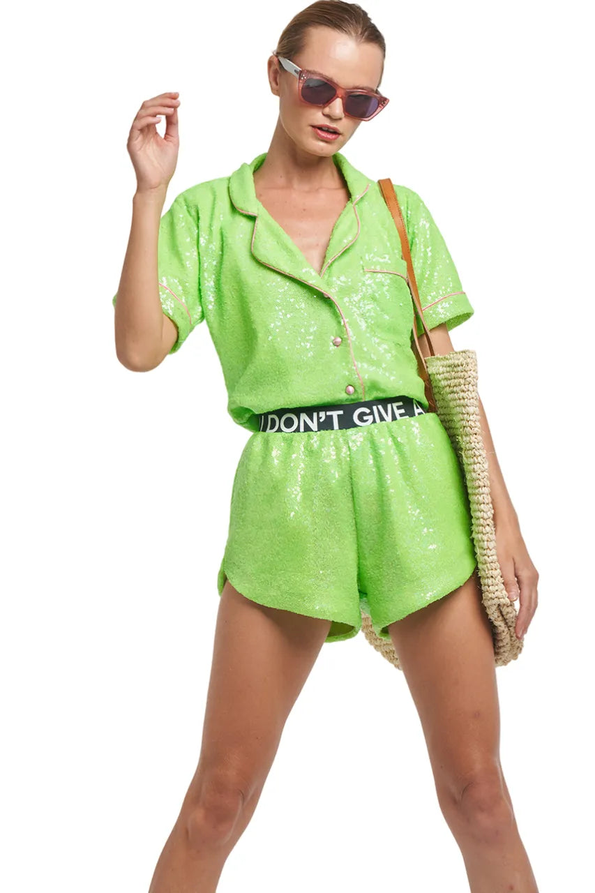 Green Fluorescent Sequin Shorts