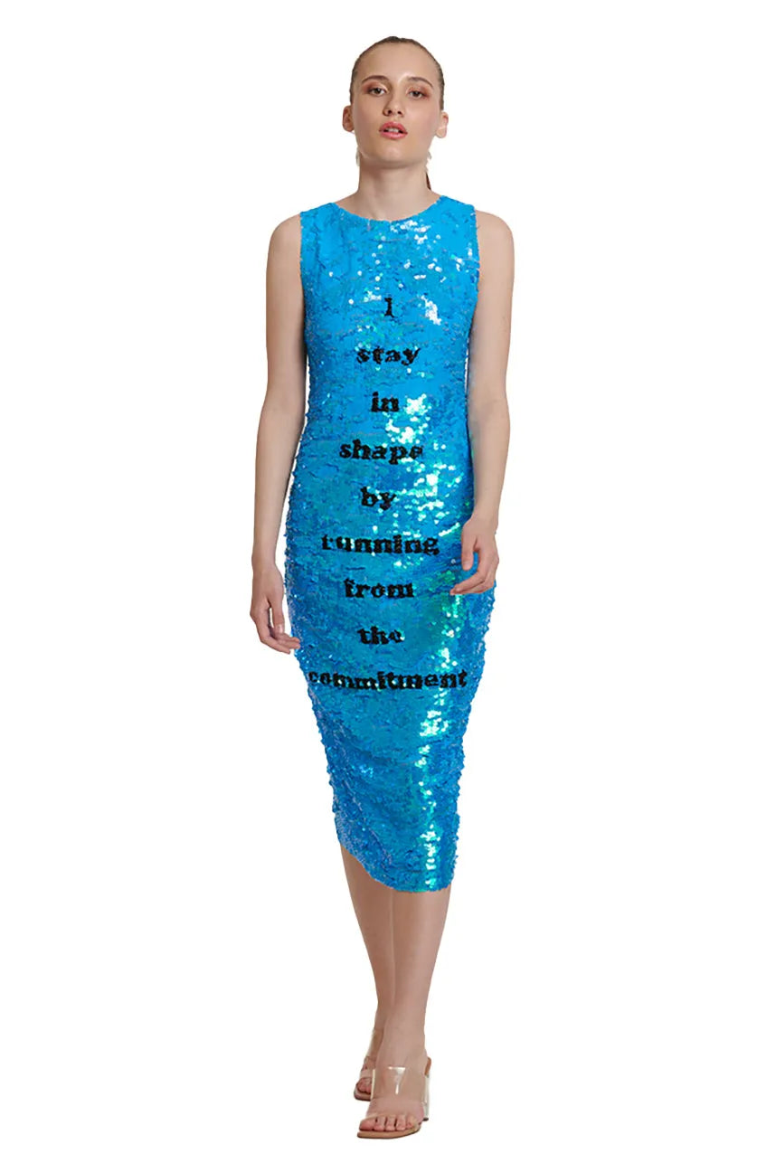 I Stay In Shape By Running Away From Commitment Sequin Pencil Dress