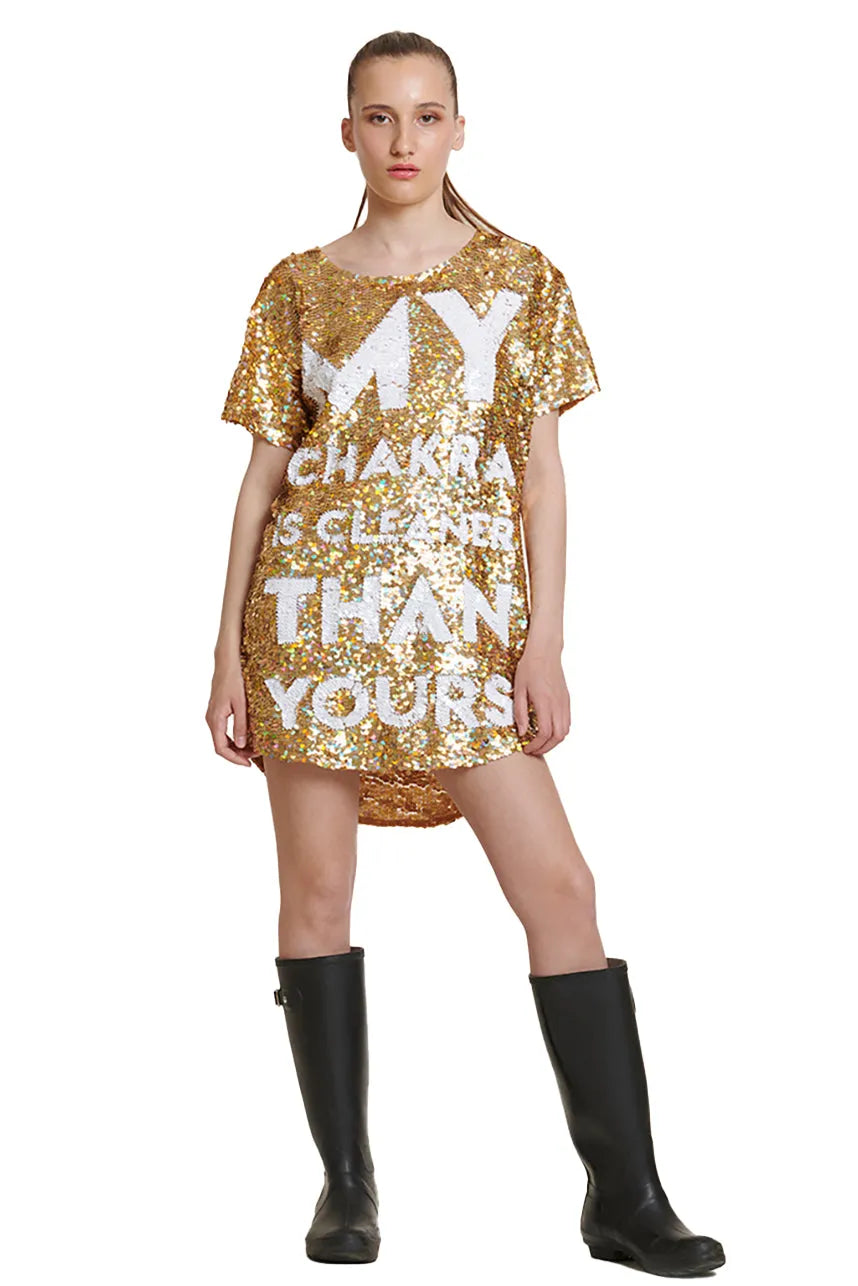 My Chakra Is Cleaner Than Yours Sequin Maxi Tee Dress