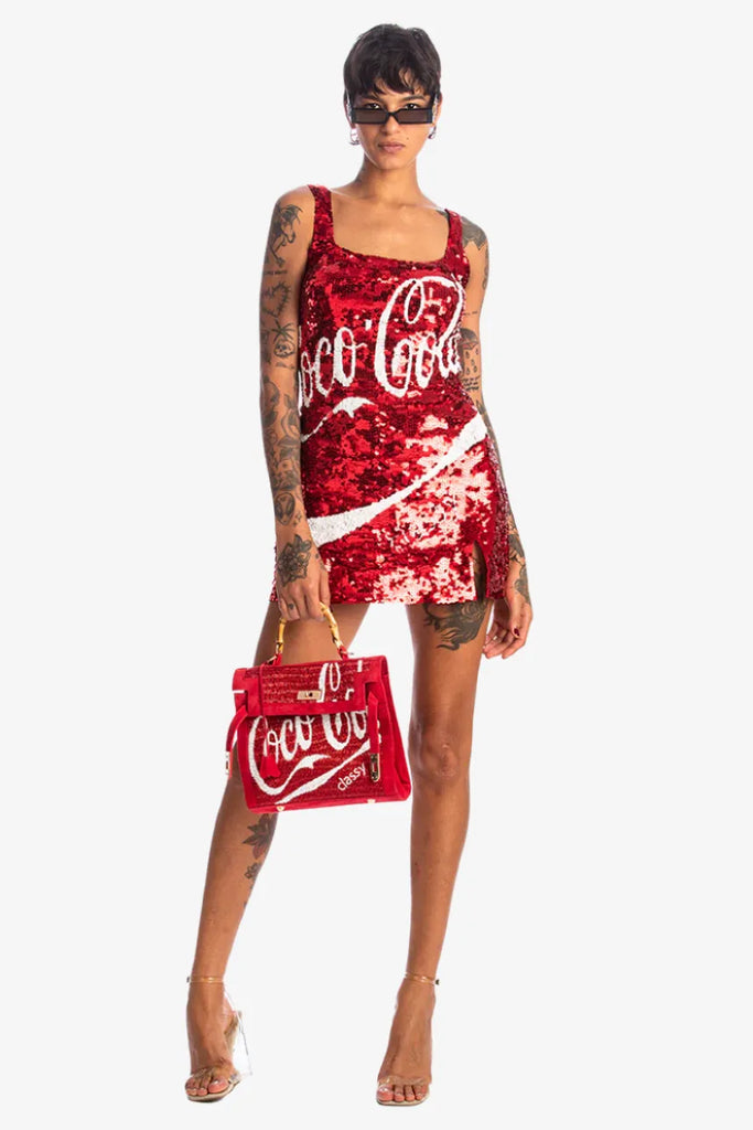 sequin coca cola dress Queen of Sparkles Red Coca Cola Logo Tee Dress