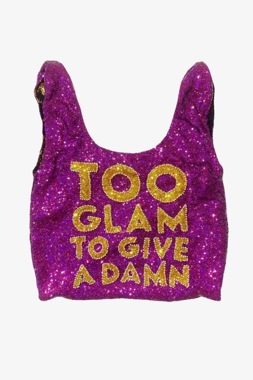 Sequin Supermarket Bag &quot;Too Glam To Give A Damn&quot;