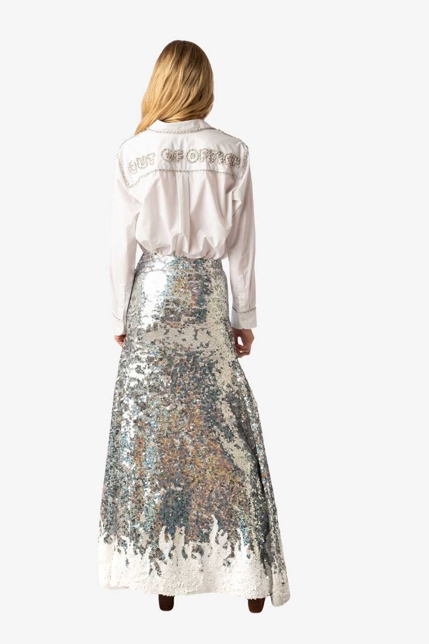 Silver Flame Sequin Long Skirt