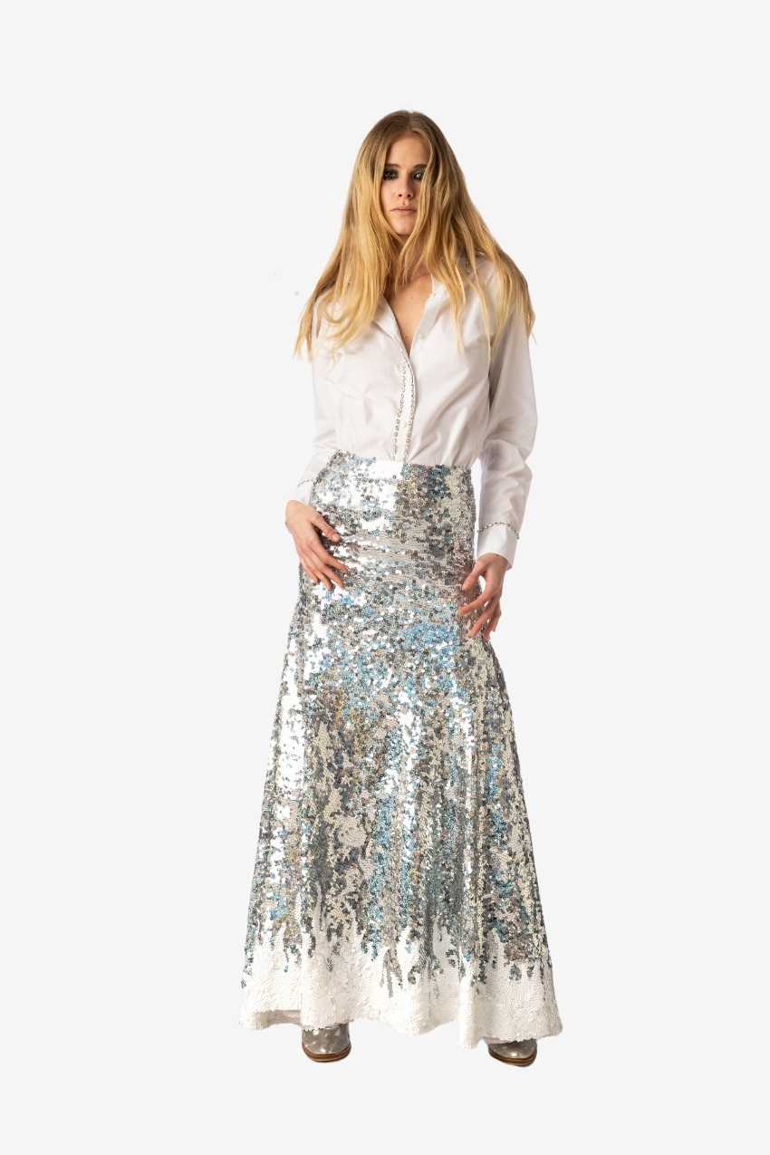 Silver Flame Sequin Long Skirt