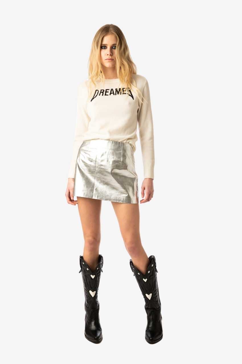 Silver Metallic Leather Mini Skirt