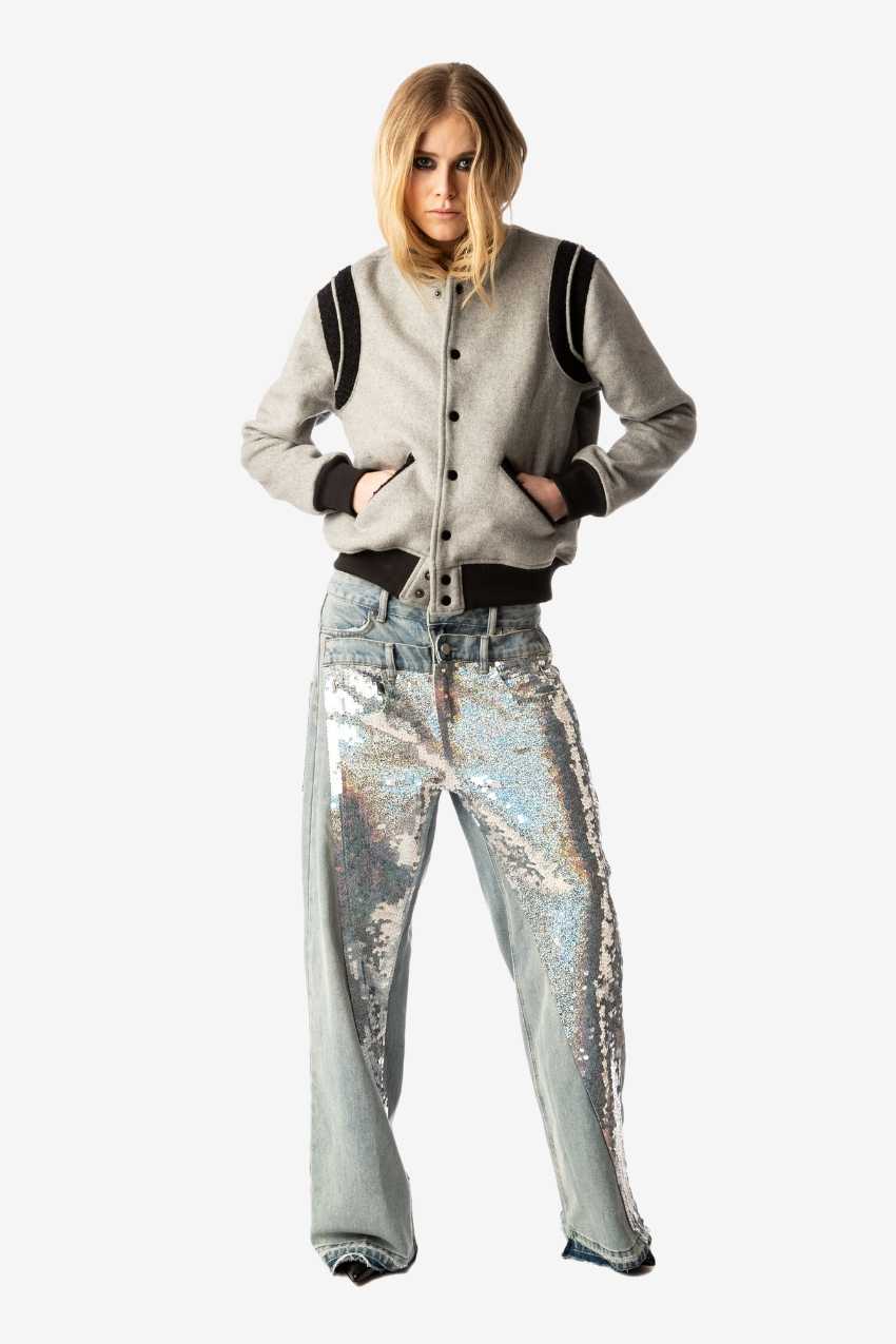 Silver Sequins Slant Washed Jeans