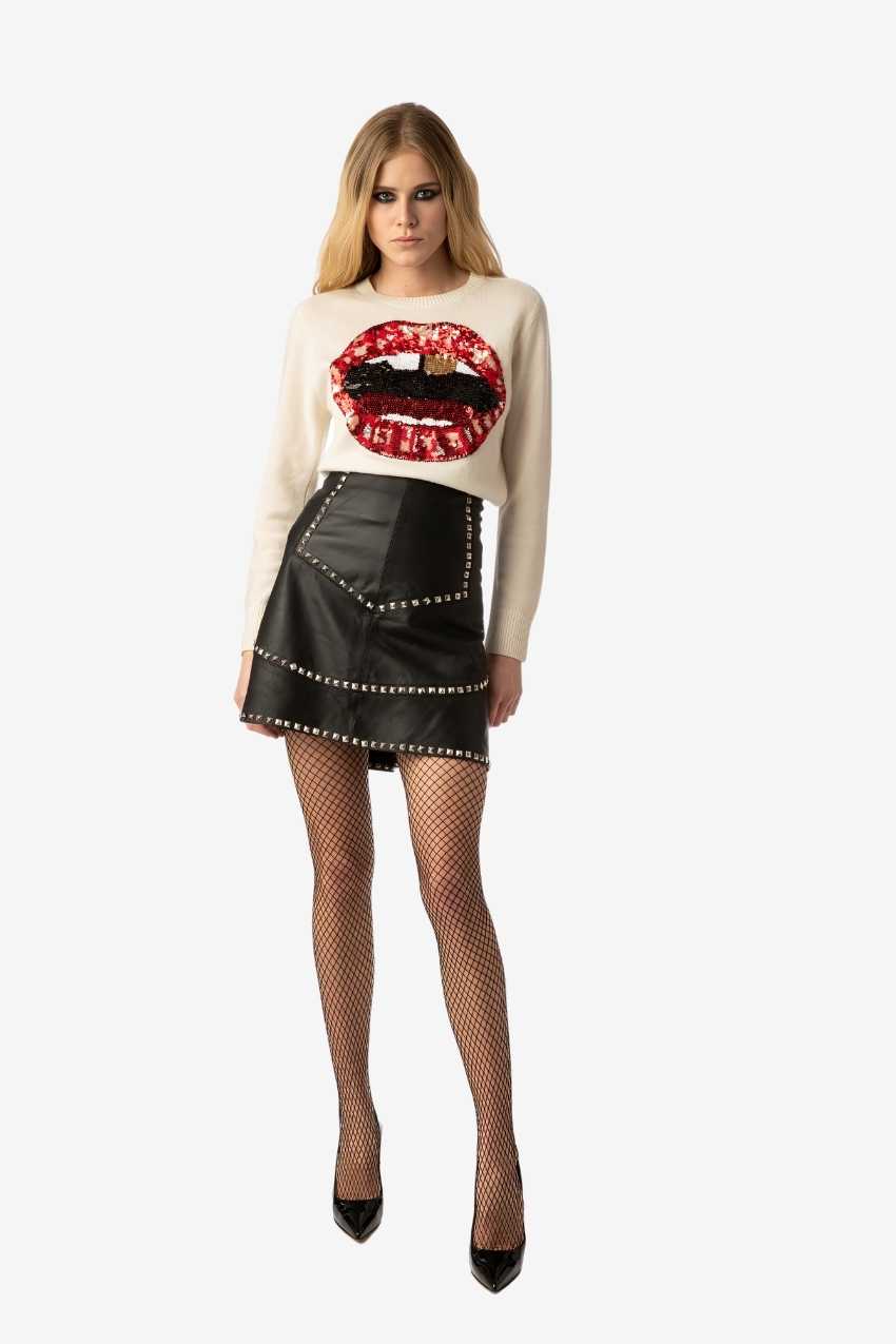 Studded Black Leather Skirt