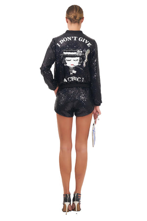 I Don't Give a Chic Sequin Bomber Jacket