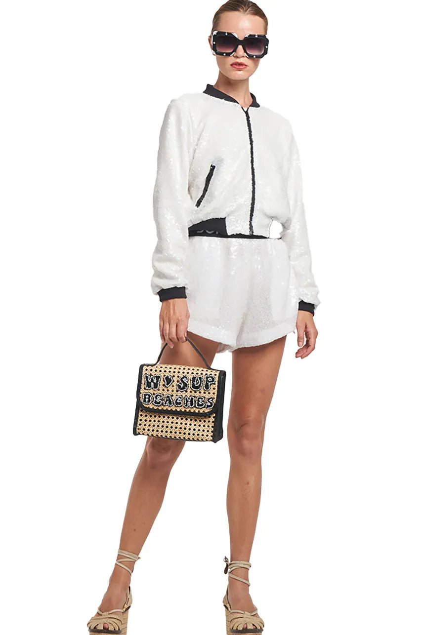 White Sequin Shorts