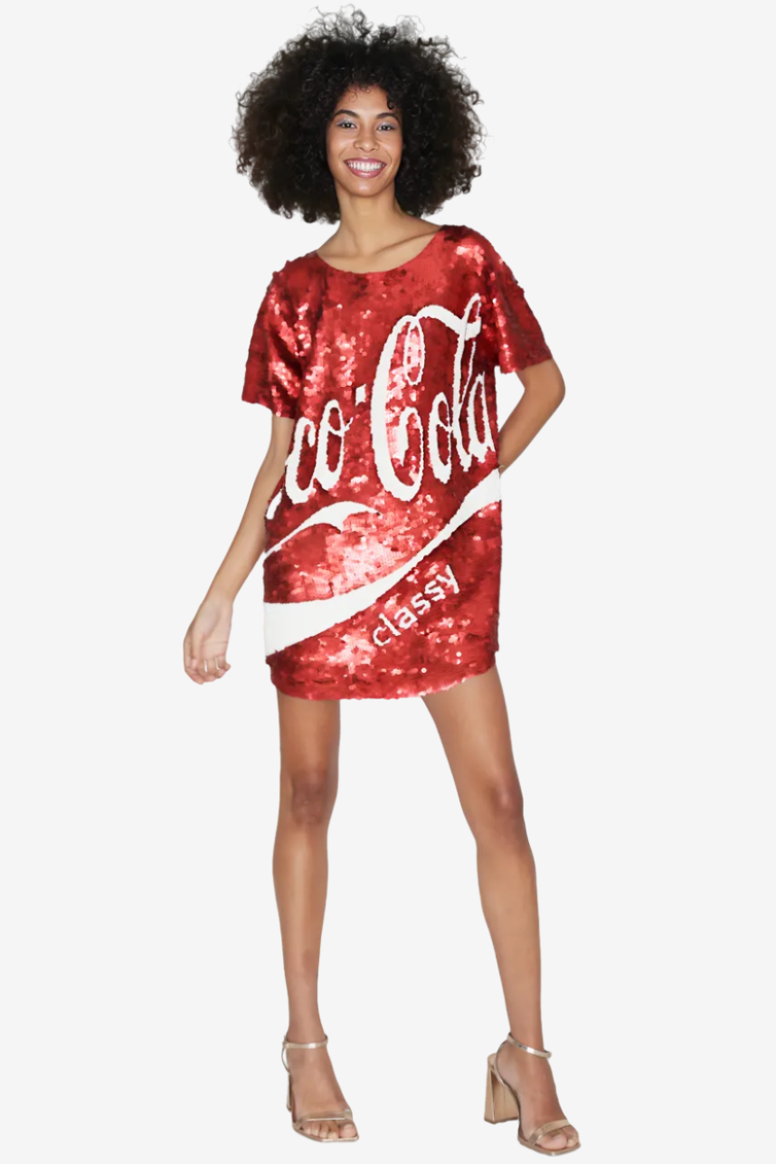 sequin coca cola dress Queen of Sparkles Red Coca Cola Logo Tee Dress