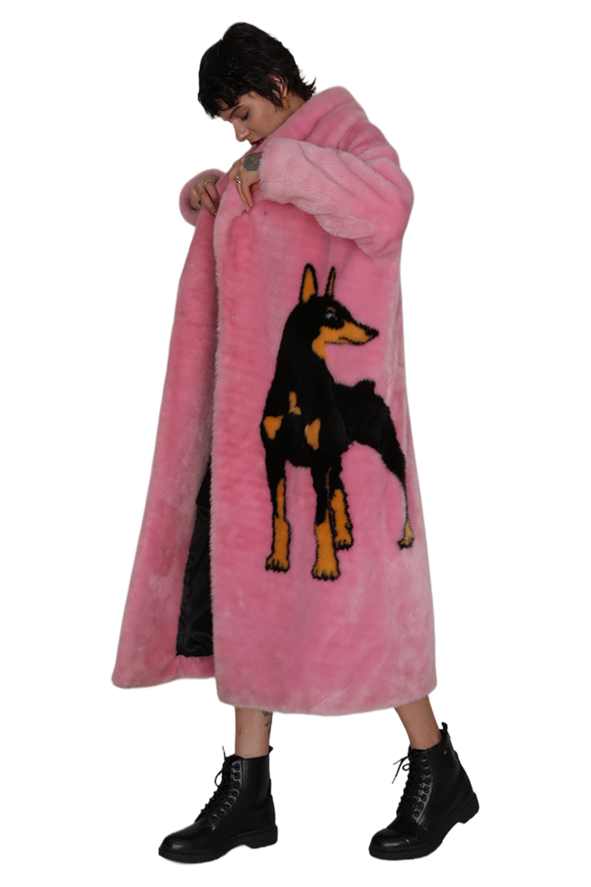 Doberman and Pug Faux Fur Coat