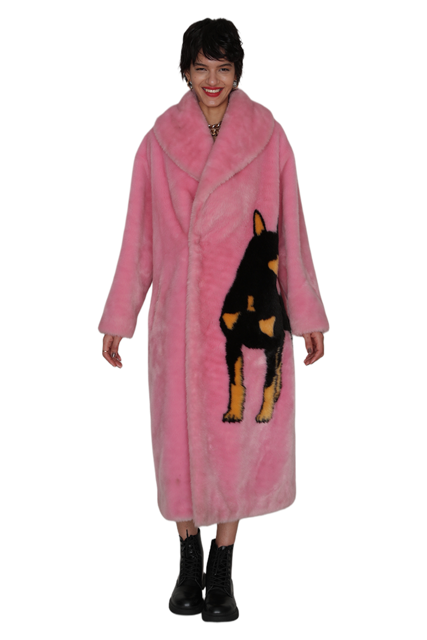 Doberman and Pug Faux Fur Coat