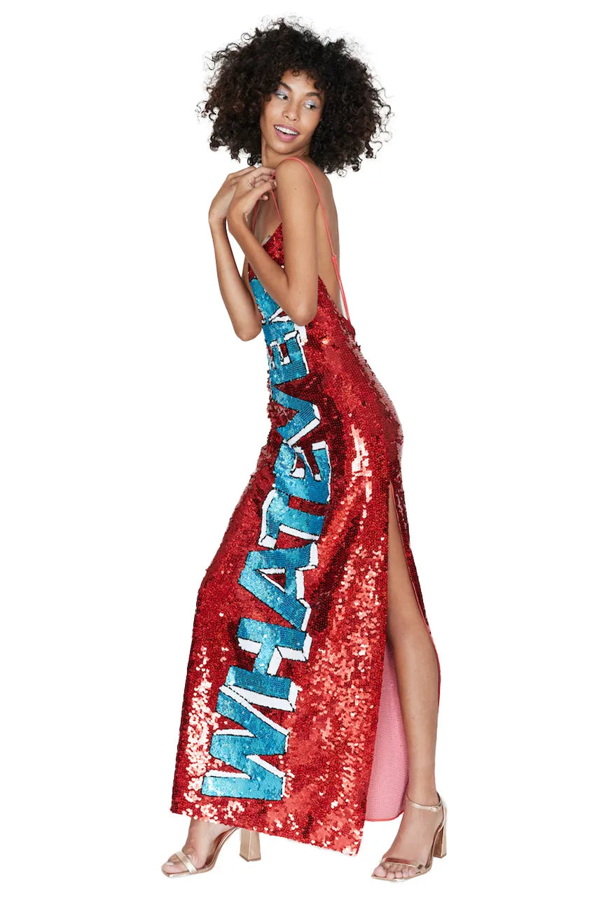 Whatever Sequin Singlet Split Long Dress | House of Mua Mua L / Red Whatever Sequin Singlet Split Long Dress | House of Mua Mua L / Red