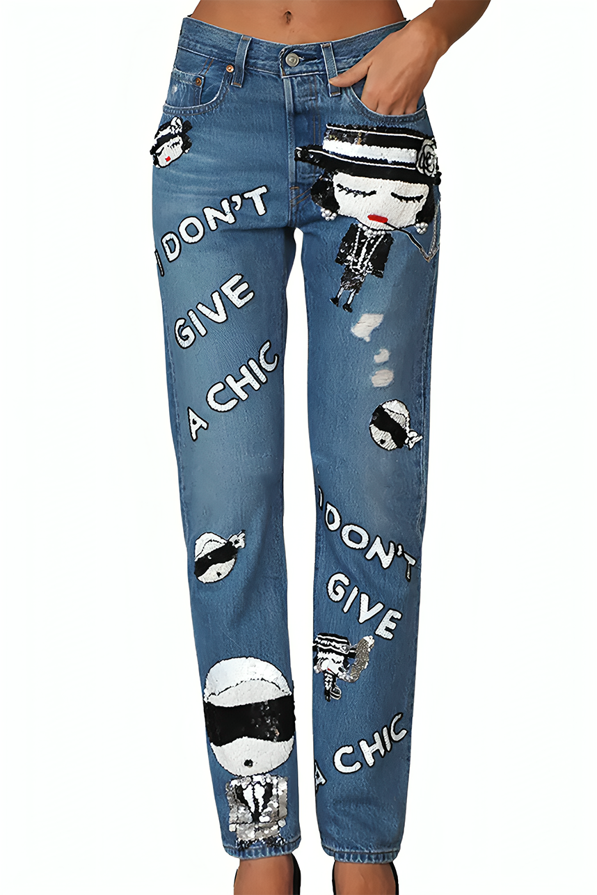 I DON'T GIVE A CHIC Denim Pants-Pre Order