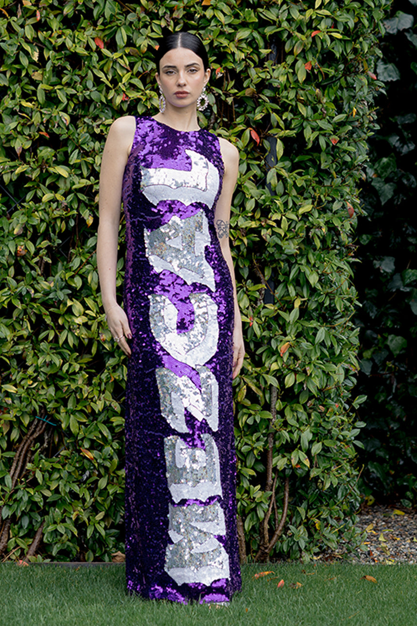 Purple MEZCAL SEQUIN LONG DRESS | House of Mua Mua XS / Purple Purple MEZCAL SEQUIN LONG DRESS | House of Mua Mua XS / Purple