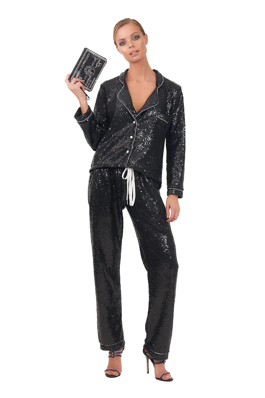 Black Sequin Pajama Pants