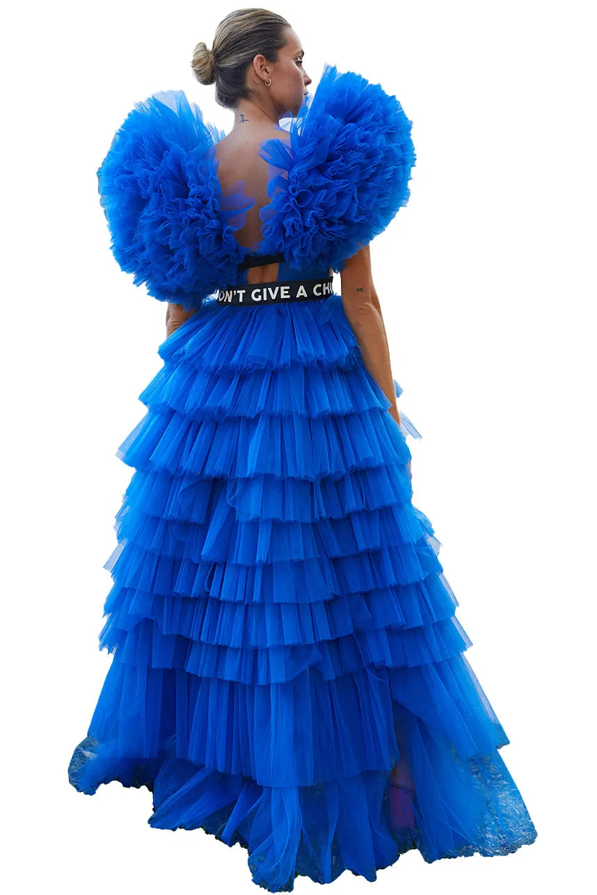 Anakara High Low Tulle Dress In Electric Blue