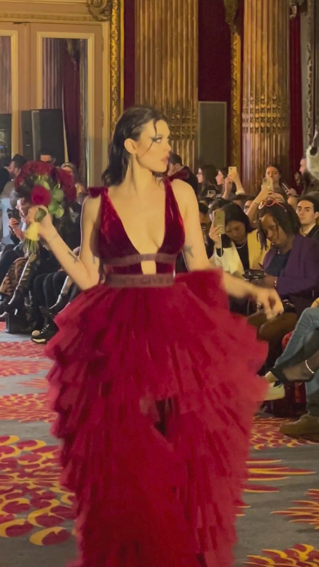 Red Velvet Top Hi-Lo Tulle Dress