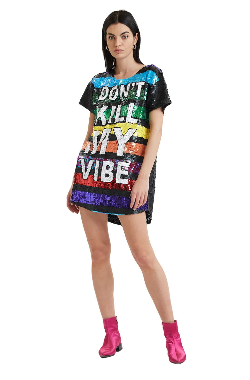 Don'T Kill My Vibe Sequin Maxi Tee Dress