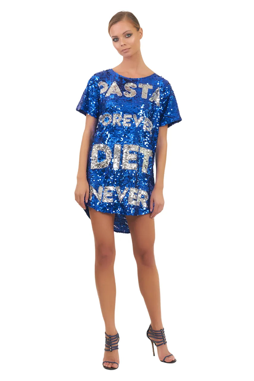 Pasta Forever Diet Never Sequin Maxi Tee Dress