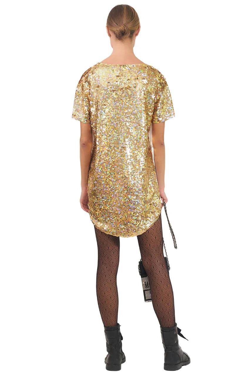 Quit Sequin Maxi Tee Dress | House of Mua Mua XS / White and gold Quit Sequin Maxi Tee Dress | House of Mua Mua XS / White and gold