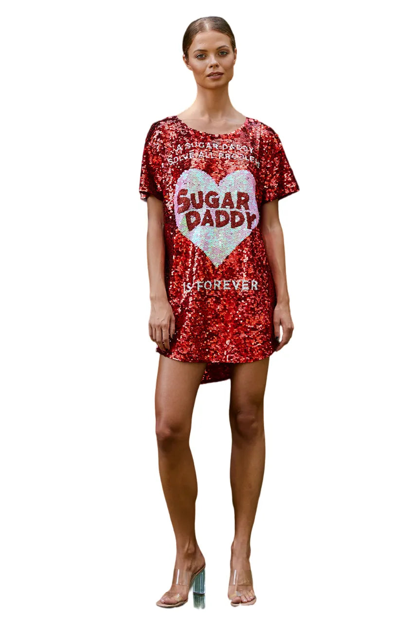 Sequin Maxi Tee Dress &quot;Sugar Daddy Is Forever&quot;