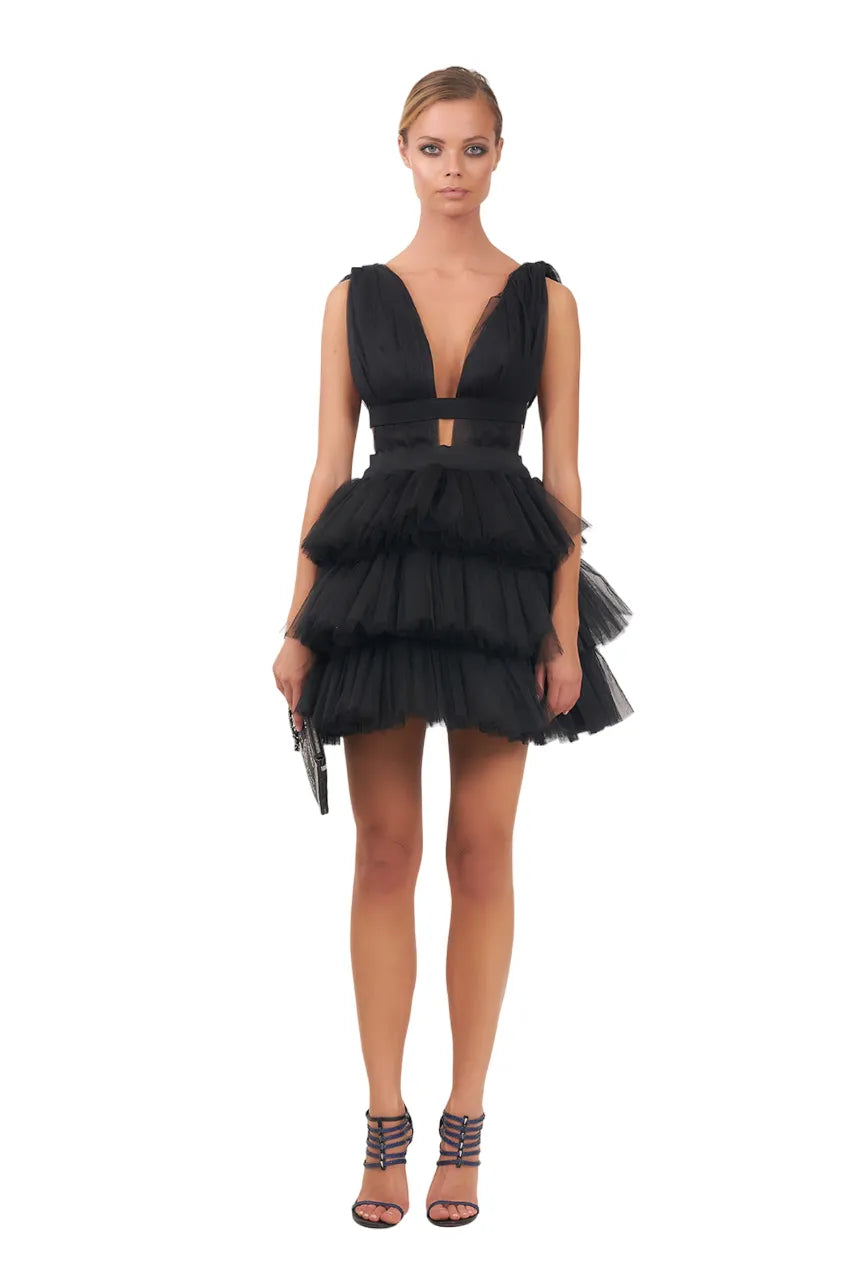 Tulle Mini Dress In Black | House of Mua Mua XS / Black Tulle Mini Dress In Black | House of Mua Mua XS / Black