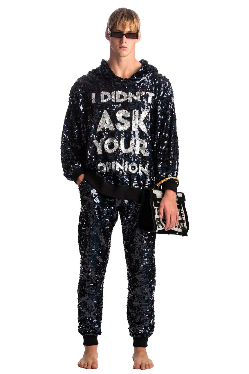 Black Sequin Men Runner Pants