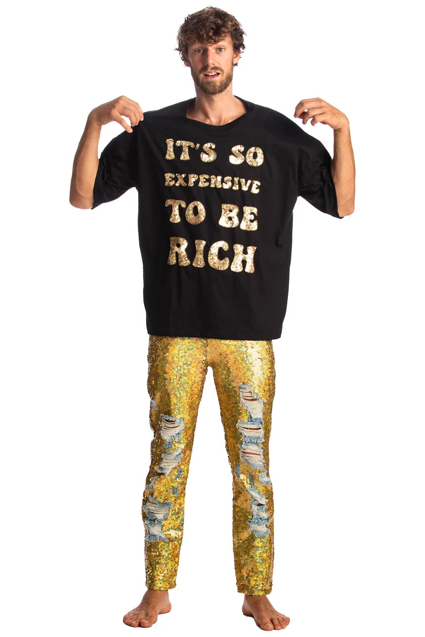 Embroidered Gold Sequin Denim Men Pants