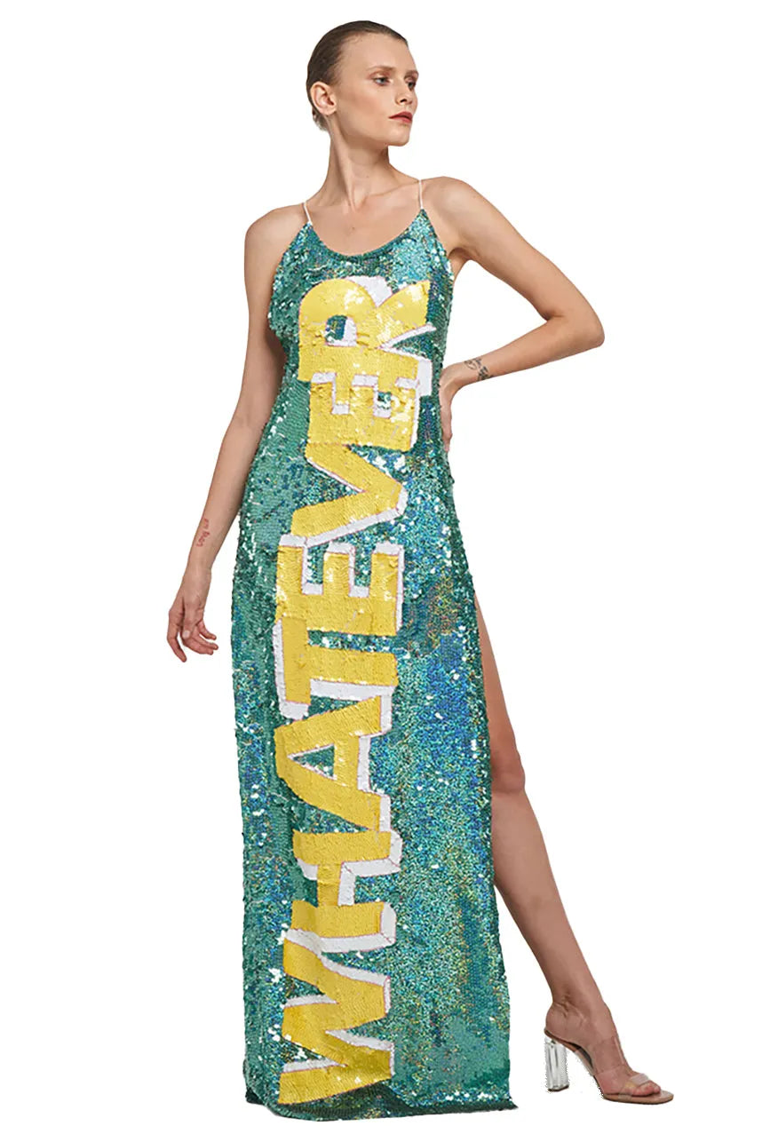 Whatever Sequin Singlet Split Long Dress