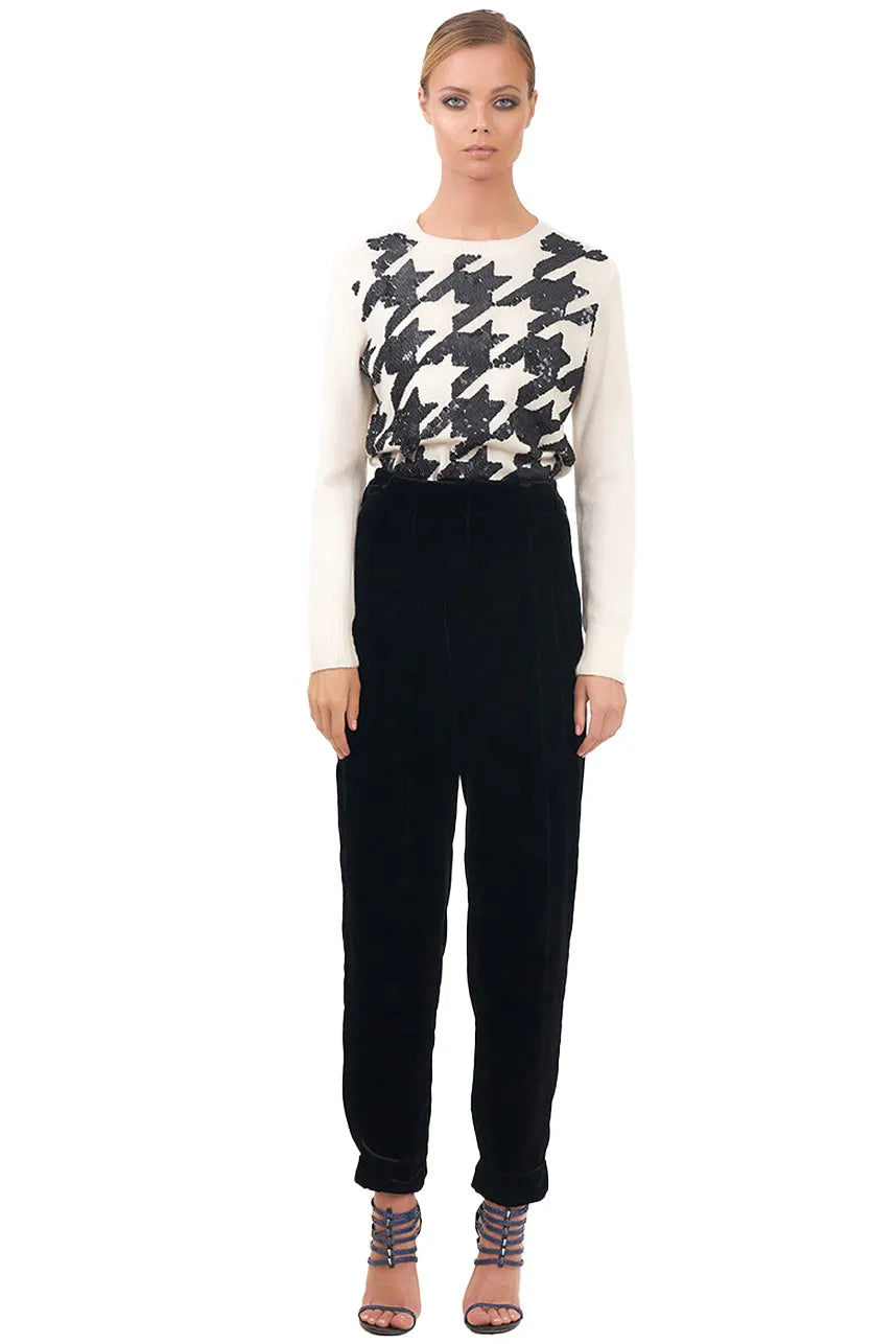 Sequin Embroidered Houndstooth Wool Sweater