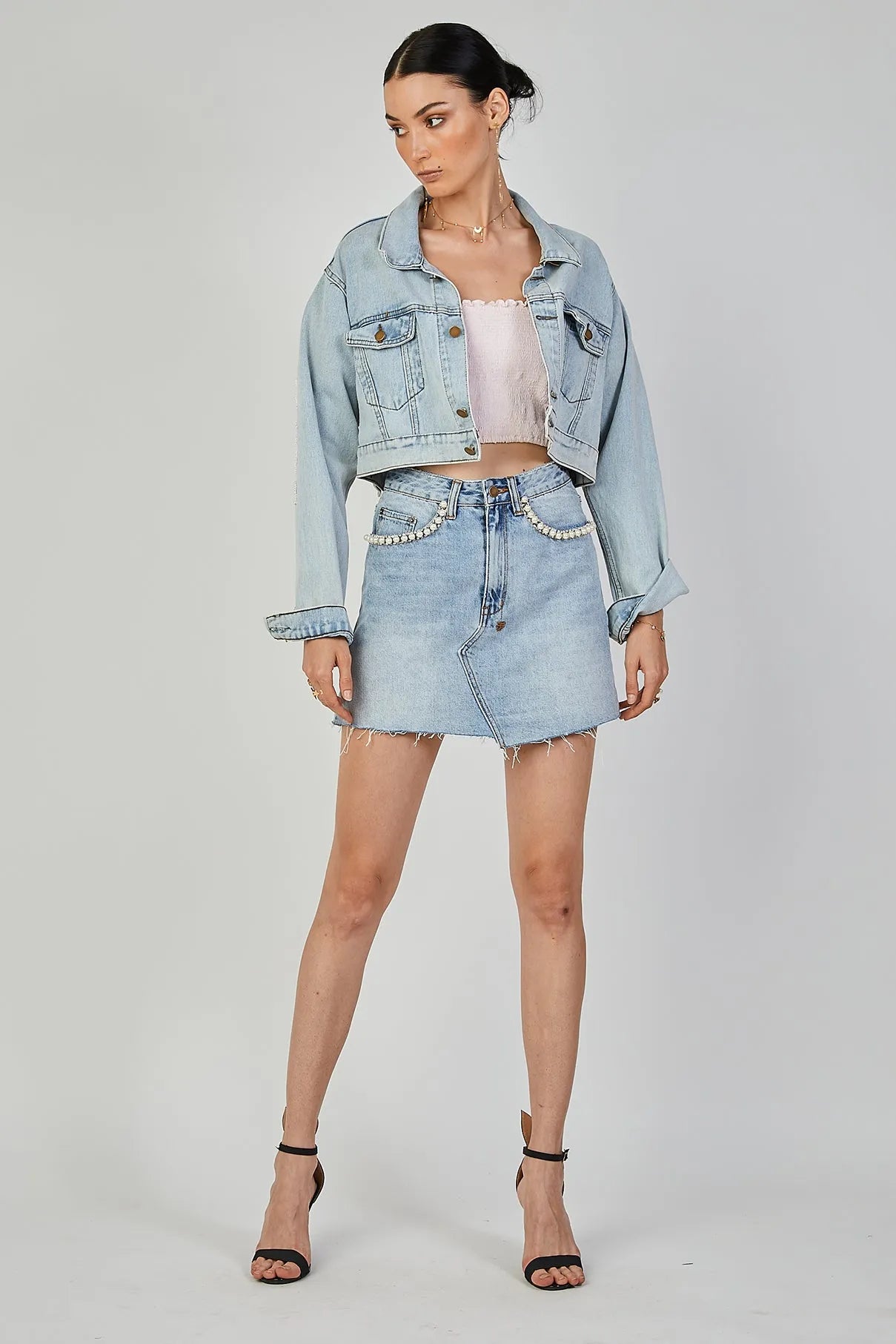 Embroidered Denim Mini Skirt