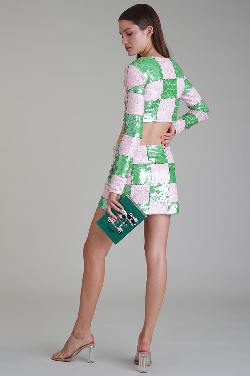 Checker Sequin Mini Skirt - Pre Order