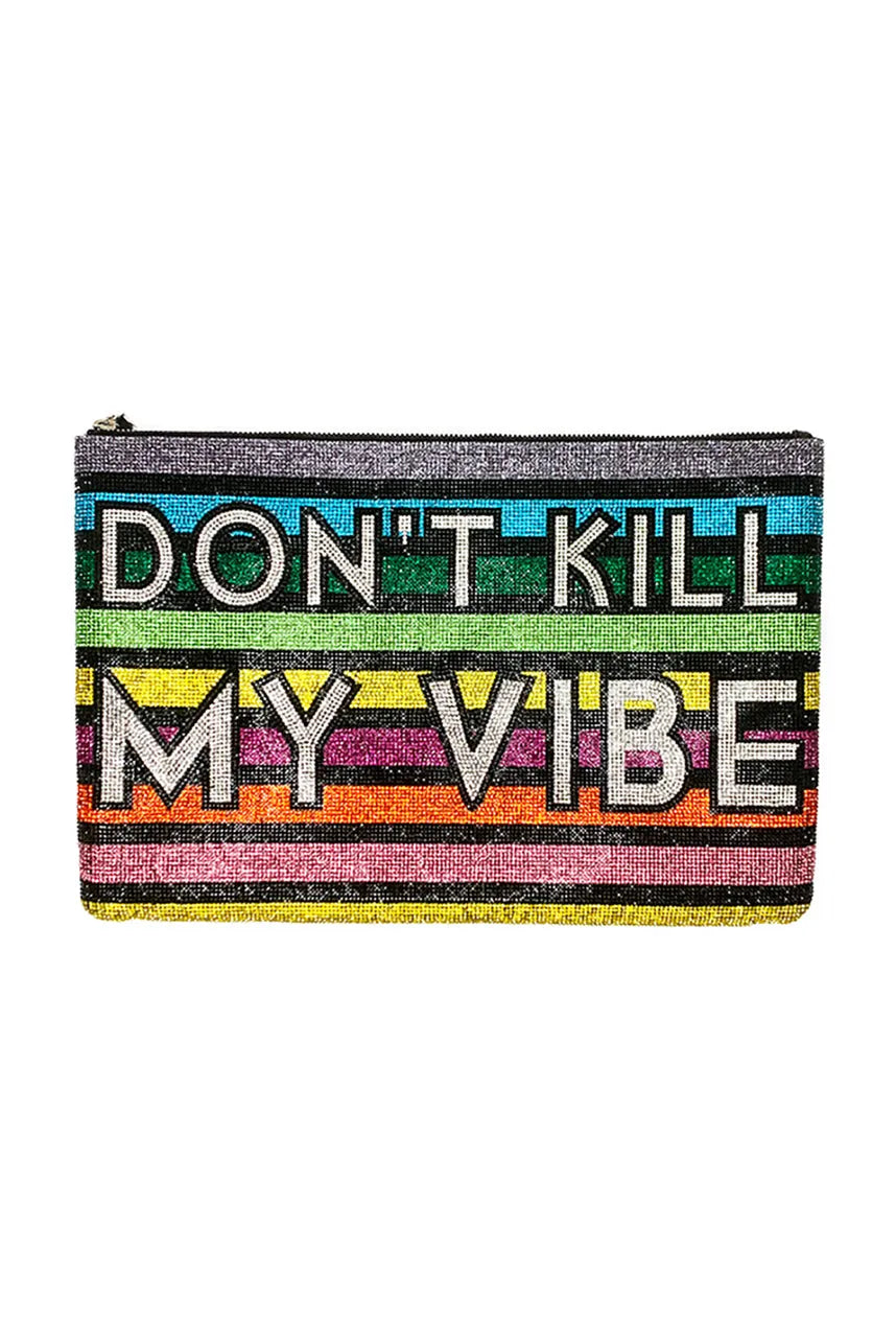 Don&#39;T Kill My Vibe Rhinestone Maxi Zip Pochette