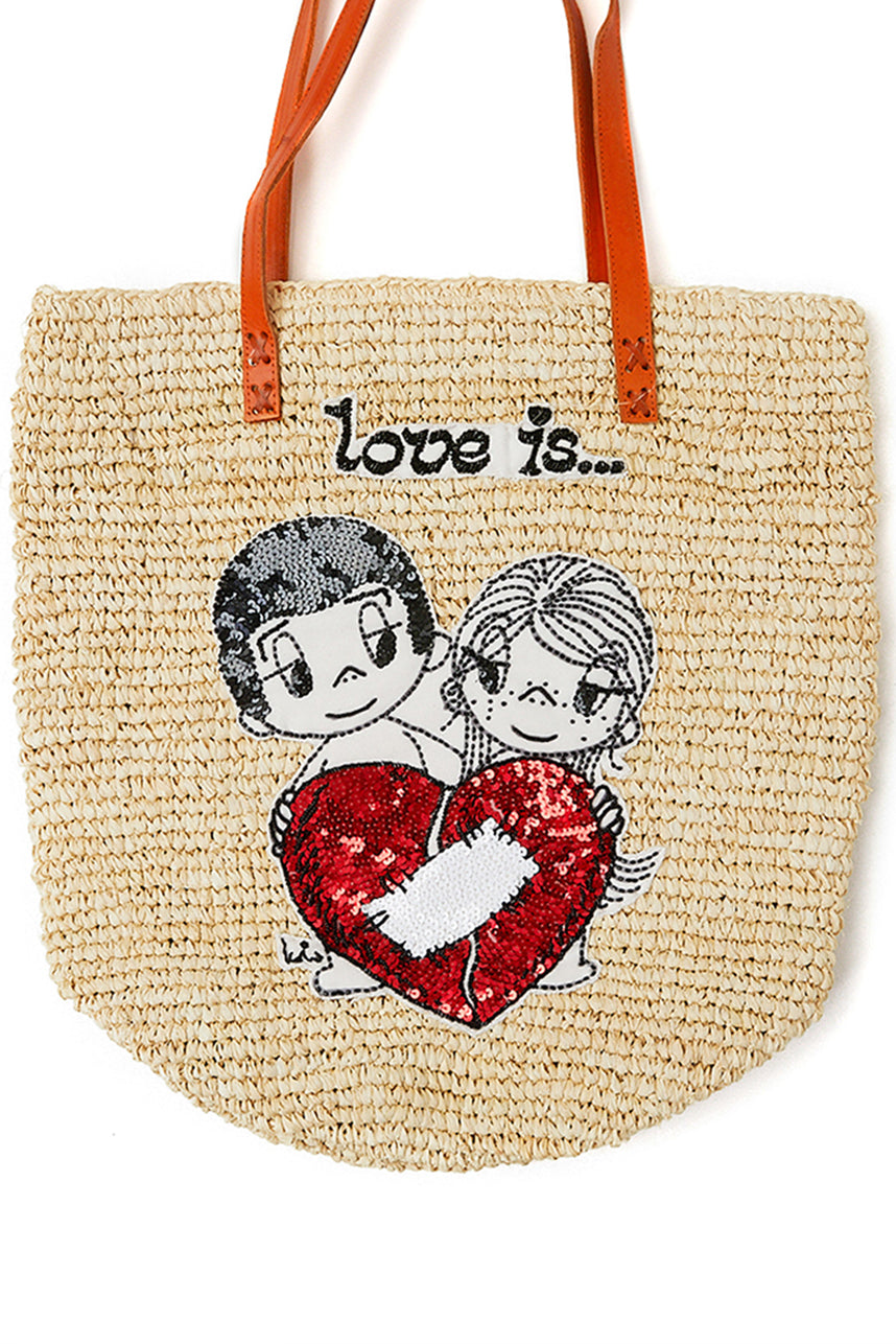Love Is a Broken Heart Patch Raffia Market Bag