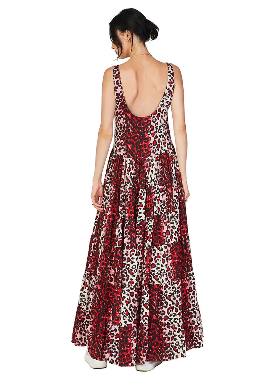 red leopard maxi dress Red Leopard Print Open-Back Chiffon Maxi Dress